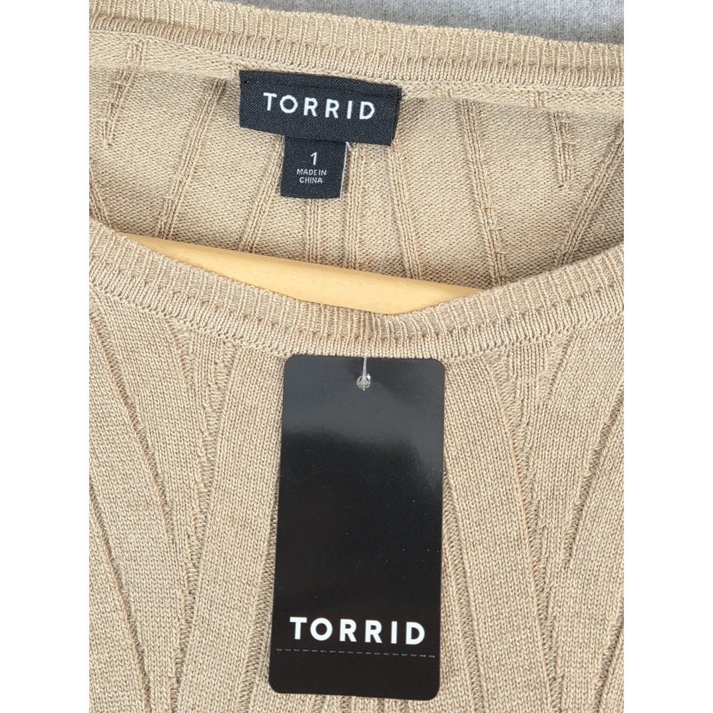 Torrid Knit‎ Sweater Dress Women Size 1X Beige 3/4 Sleeve Boho Stretch Long NEW - Picture 2 of 13